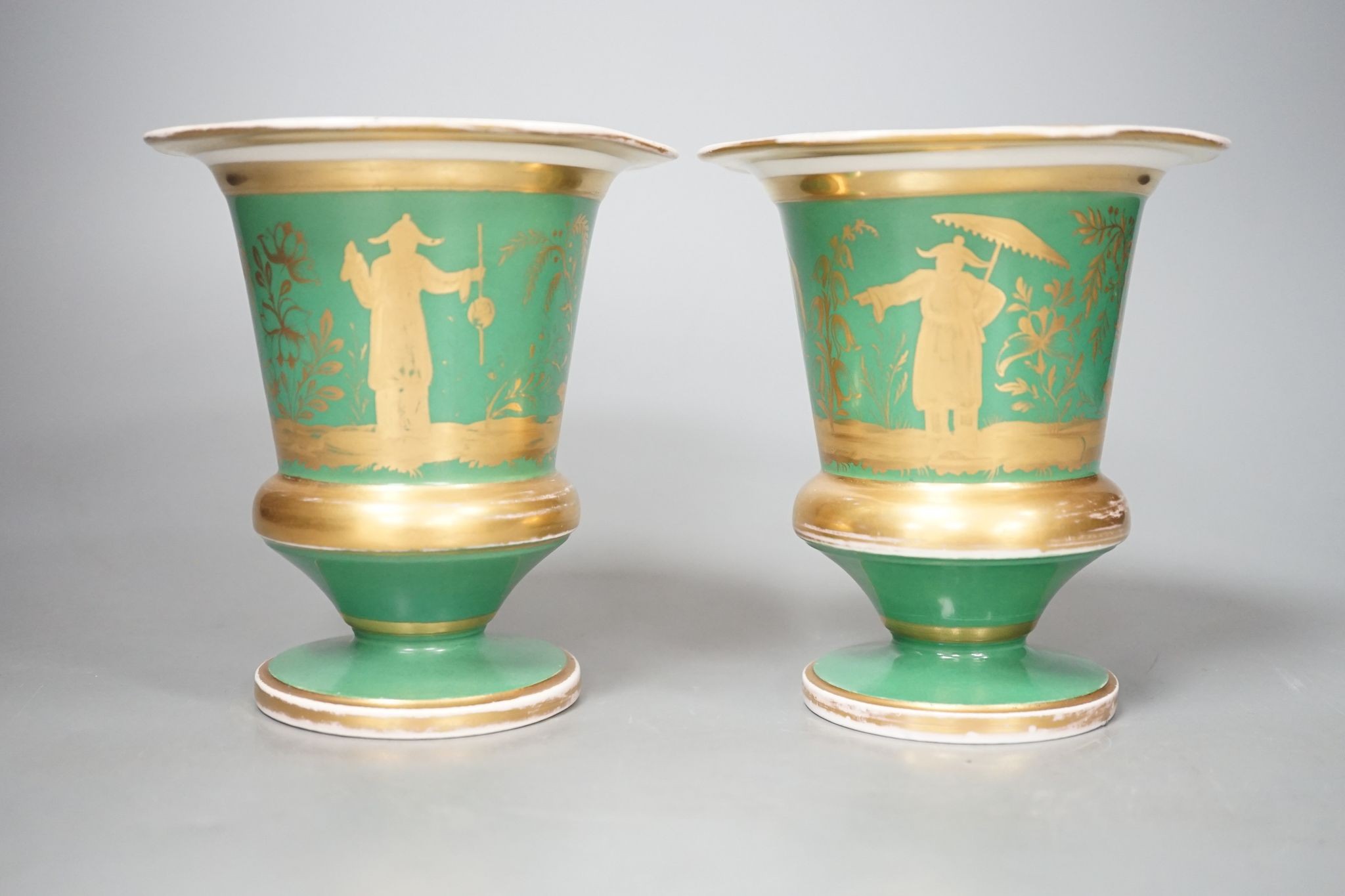 A pair of Continental porcelain spill vases 13cm